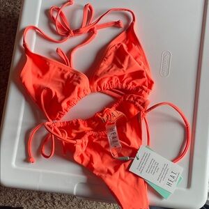 HEAT Women's Orange Bikini tie side slide bottom Set